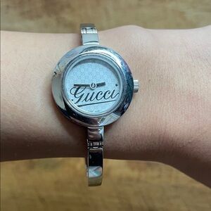Gucci Silver Bangle Women's Watch with Logo Monogrammed Dial